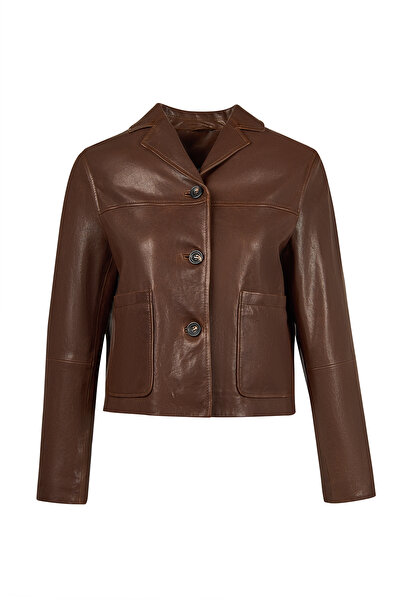 Derimod Jill Women's Brown Short Leather Jacket 26Sgd52982Z
