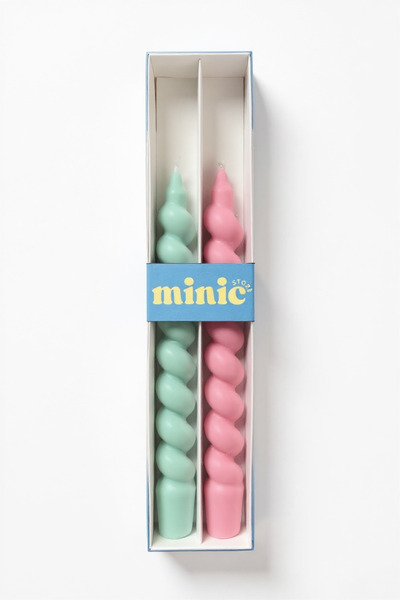 Minic Store 2'li Spiral Şamdan Mum Pembe & Yeşil 21cm