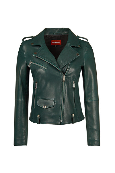 Derimod Egoist Women's Green Short Biker Leather Jacket 25Wgm57941M