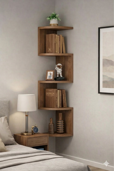 DUDECOR Zig Zag Köşe Duvar Rafı Oval Duvar Rafı / Kitaplık Beyaz(Oval Köşeler...