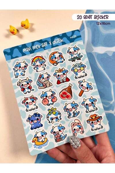 OverDuck İnek Sticker Seti – 20 Adet Bullet Journal & Scrapbook Dekoratif Kaw...