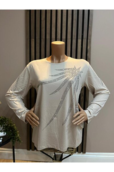 AKMAVİ Women's Combed Cotton Blouse with Viscose North Star Stones for Middle...