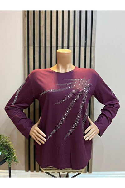 AKMAVİ Women's Combed Cotton Blouse with Viscose North Star Stones for Middle...