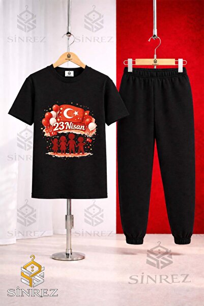 SİNREZ Children's Children Golge El Ele 23 April Printed T-Shirt Sweatpants Set