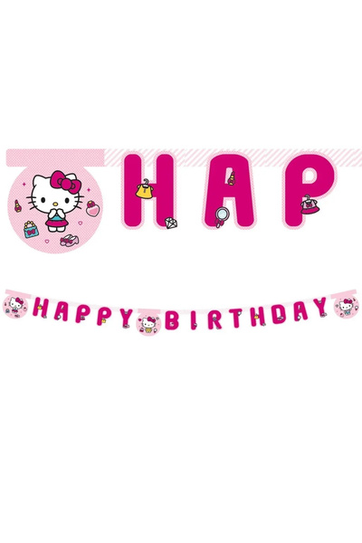 Hello Kitty Decorative Fashion Stylish Banner, Happy Birthday Sign FS, 2 m Pink