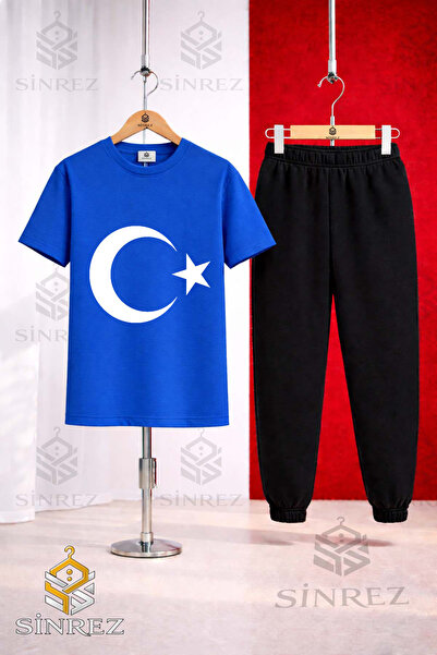 SİNREZ Çocuk AY YILDIZ BEYAZ Baskılı Tişort Eşofman Takımı