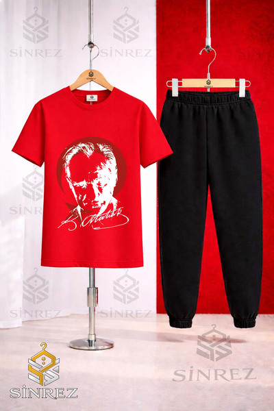 SİNREZ Set de trening pentru copii ATATURK RED MOON STAR WHITE cu imprimeu