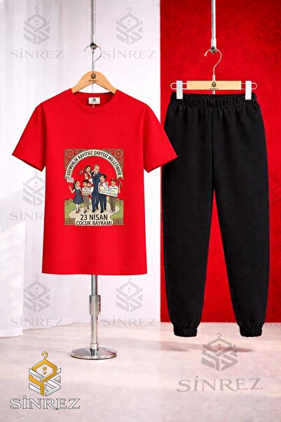 SİNREZ Children's Ata Children's Cerceve 23 April Printed T-Shirt Sweatpants Set