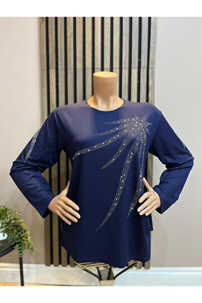AKMAVİ Women's Combed Cotton Blouse with Viscose North Star Stones for Middle...