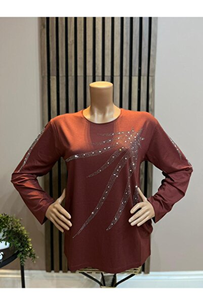 AKMAVİ Women's Combed Cotton Blouse with Viscose North Star Stones for Middle...
