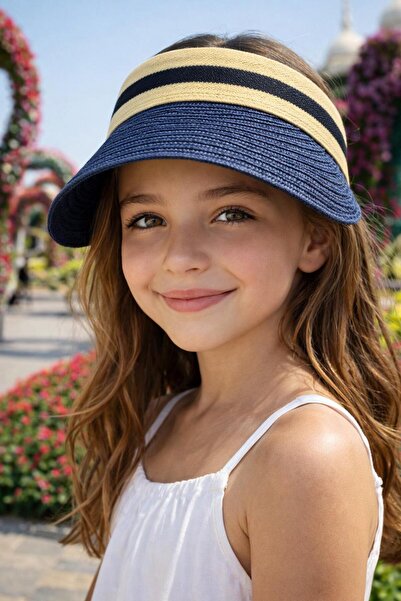 FELLMENS Navy Blue Straw Visor Hat for Girls 10-18 Years Old