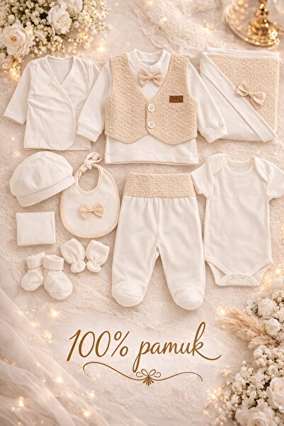 Arin Baby 10'LU %100 PAMUK ERKEK BEBEK HASTANE ÇIKIŞ SETİ/ERKEK BEBEK ZIBIN S...