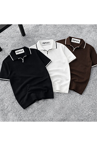 pepule Ανδρικό μπλουζάκι 3 τεμαχίων με λαιμόκοψη πόλο, υφή πλεκτού, κανονικό ...