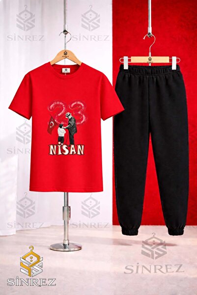 SİNREZ Children's Ata Cocuk 23 April Printed T-Shirt Sweatpants Set