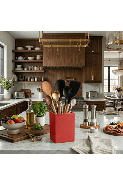 AA AHŞAP Luxury Red Kitchen Countertop Spoon Holder & Organizer Modern Square...