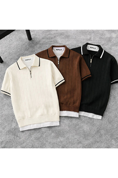 pepule Ανδρικό πλεκτό μπλουζάκι με φερμουάρ και λαιμόκοψη πόλο, σε συσκευασία...