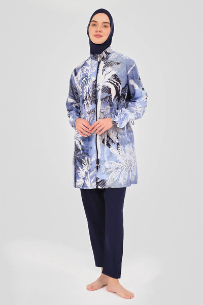 ALFASA Women's Hijab Swimsuit Patterned Zippered 5-Piece Hijab Swimsuit Set