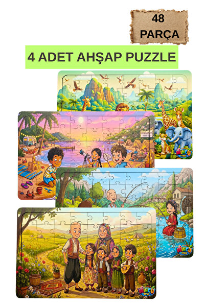 Minçu Toys Ahşap Puzzle 4'lü Set Eğitici Yapboz Çoklu Puzzle