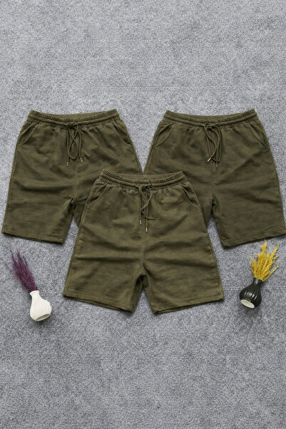 oneoff Men's Combed Cotton 3-Piece Khaki Combed Cotton Bermuda Shorts
