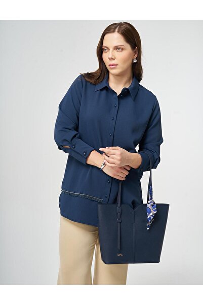 KYR Τουνίκ Γιακάς πουκαμίσου με λεπτομέρεια σε ρίγες, σκούρο μπλε ναυτικό