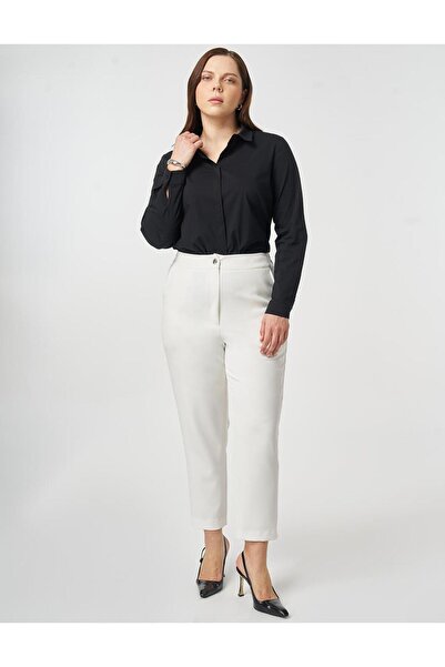 Kayra Elastic Waist Carrot Cut Trousers Ecru