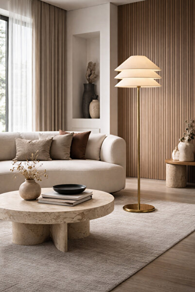 Vinner Aurelia Mat Gold 3 Katmanlı Kumaş Şapkalı Modern Lambader – Gold Gövde...