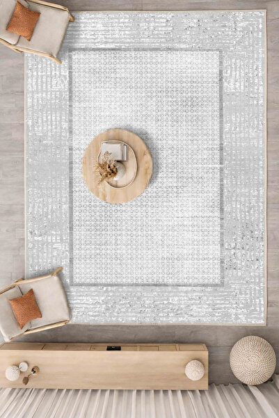 CENTER AVM Gri Halı Salon Halısı Makinede Yıkanabilir Halı Kaymaz Taban Halı