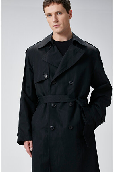 Network Siyah Keten Karışımlı Pardösü