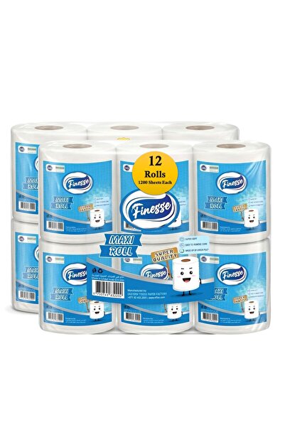 Finesse 12 Pack of Maxi Roll 2-Ply Tissue, 600 Sheets each 500g, Kitchen towe...