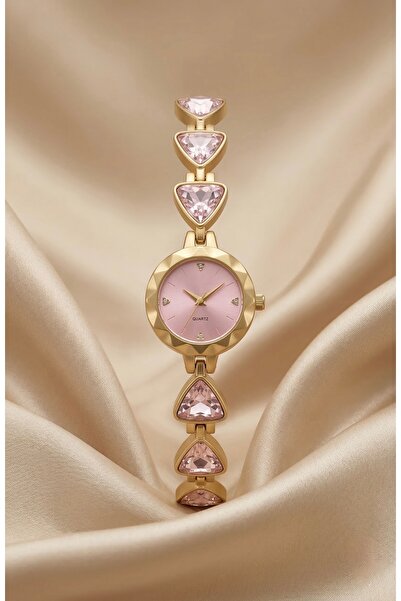 KLISHE Butik Women's Steel Watch Gold Color Pink Stone Special Design |   Sty...