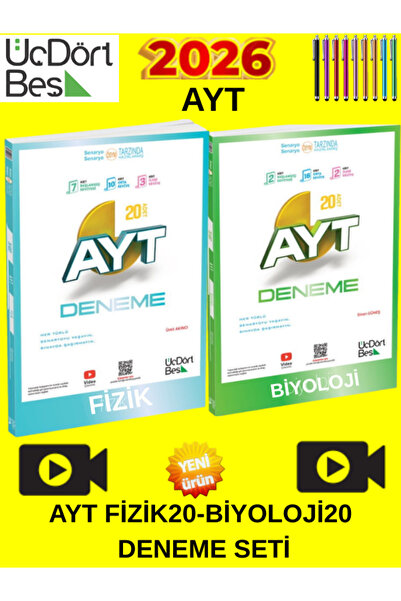 Üç Dört Beş Yayıncılık Güncel 2026 Müfredat Üçdörtbeş AYT Fizik 20-Biyoloji 2...