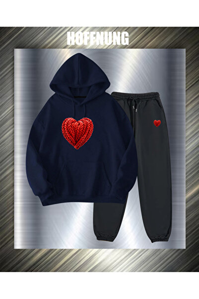 HOFFNUNG Unisex Casual Tracksuit Set Red Heart Outdoor Full Hoodie