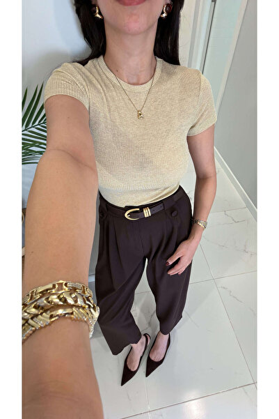 BİRCANÇİL Μπλουζάκι Yussi Bej κοτλέ Με γκλίτερ