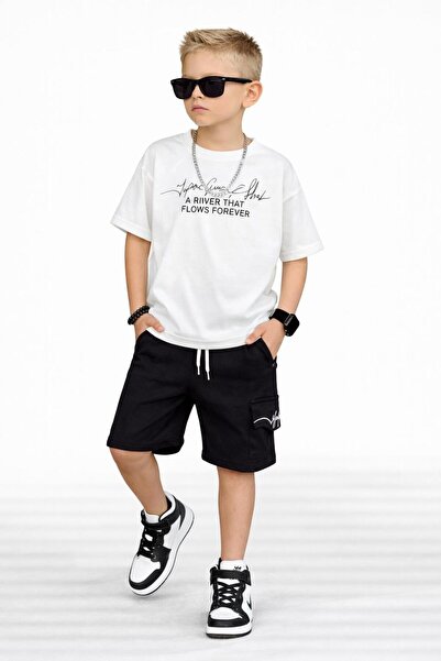 Bambam Σετ μπλουζάκι και σορτς για αγόρια με τύπωμα – Καλοκαιρινό άνετο αθλητ...