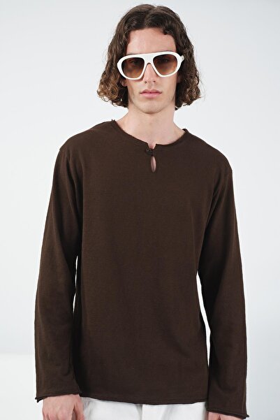 GIESTO Βρετανικό μακρυμάνικο καφέ μπλουζάκι