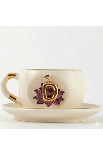BSK Ceramics Handmade Harfli Lotus Çay Fincanı Inner Peace D Harfi