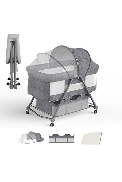 Hibobi Premium سرير أطفال قابل للطي والتحريك، مضاد للتقيؤ، ارتفاع قابل للتعديل