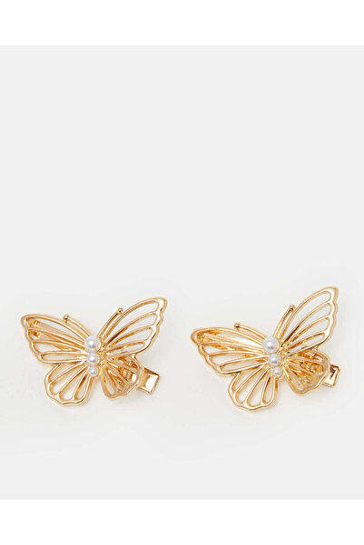 REDTAG Women Gold Metal Hair Clip Set – 2 Pieces
