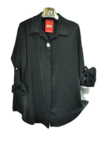 elma abone Plus Size Women's Satin Blouse with Brooch