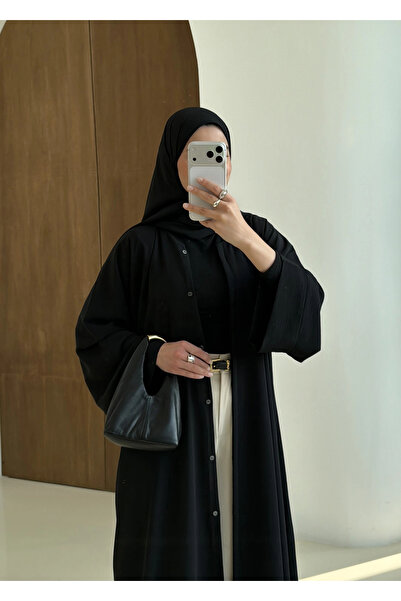 MODA AKSA 001 DÜĞMELİ ŞİFON ABAYA SİYAH