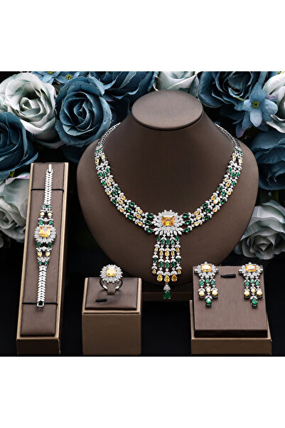 jewerlystore مجوهرات فاخرة من أربع قطع مرصعة بالزركونيا المكعبة بتصميم ندفة ا...