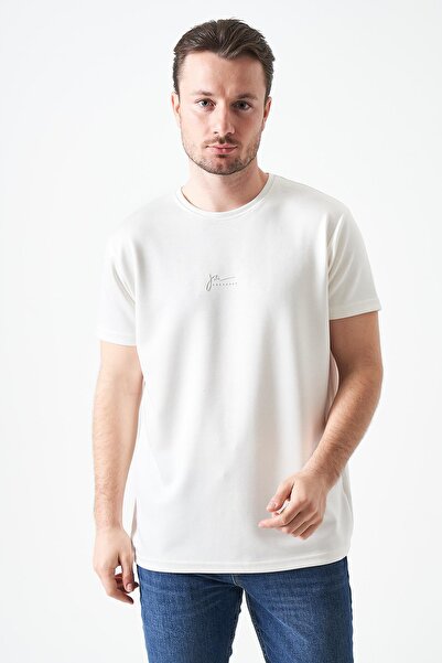 TENA Tricou pentru bărbați Ecru guler rotund OVERDOSE cu imprimeu modal