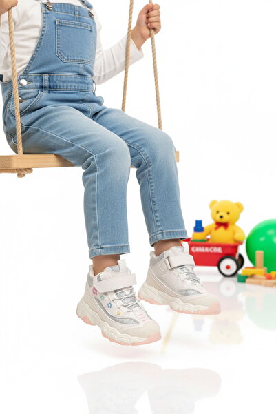 Cool White Velcro Patterned Girl's Hi Sneakers