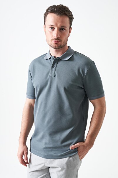 TENA Ανδρικό μπλουζάκι με δύο κουμπιά σε ανθρακί χρώμα με λαιμόκοψη Basic Ay ...