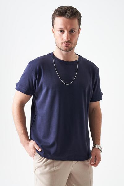 TENA Tricou pentru bărbați, albastru marin guler rotund Interlock B basic