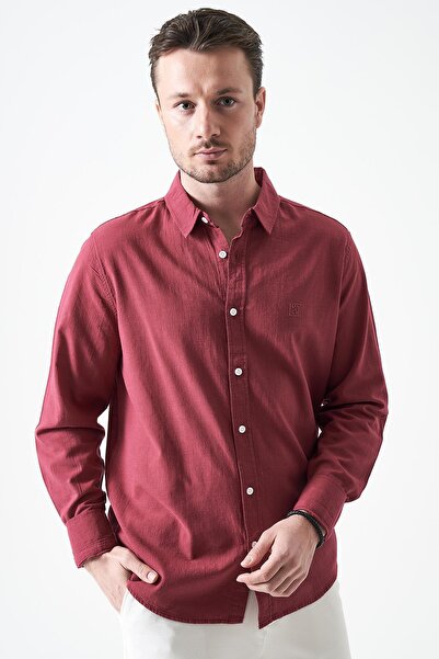 TENA Cămașă Flam Regular pentru bărbați, cu mânecă lungă, Vişne basic bumbac