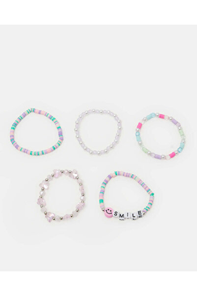 REDTAG مجموعة أساور متنوعة للبنات مرصّع بالخرز والحروف - عبوة من 5 قطع