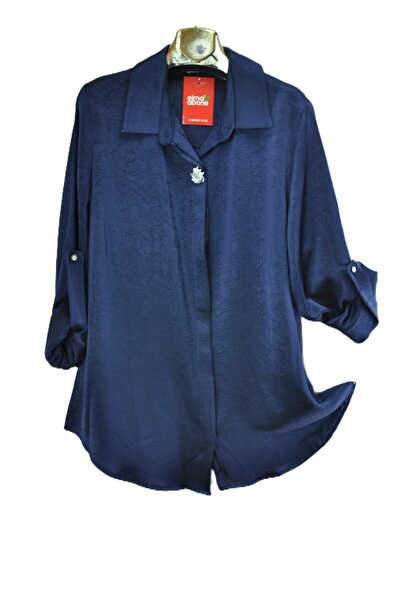 elma abone بلوزة نسائية من الساتان بمقاس كبير مع بروش