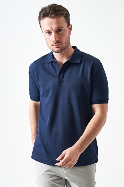 TENA Ανδρικό μπλουζάκι με δύο κουμπιά σε μπλε ναυτικό χρώμα Basic Ay Part άνο...