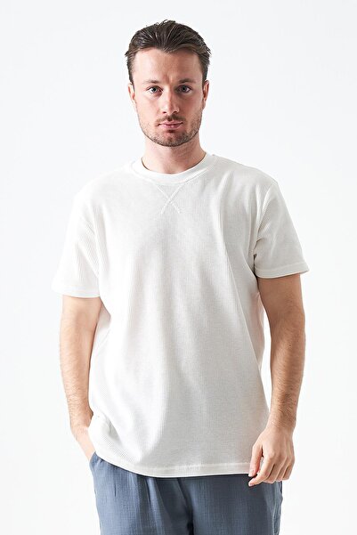 TENA Tricou pentru bărbați Ecru guler rotund Front Karyola Waffle basic